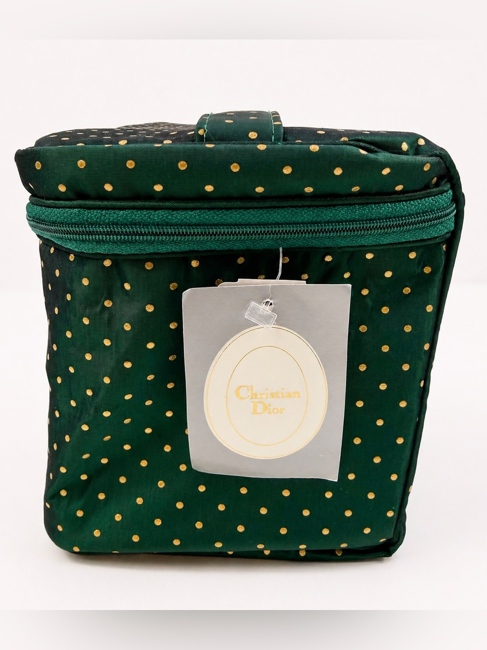 Vintage Dior Cosmetic Bag Set Green Gold Polka Dot NOS - Picture 4 of 16